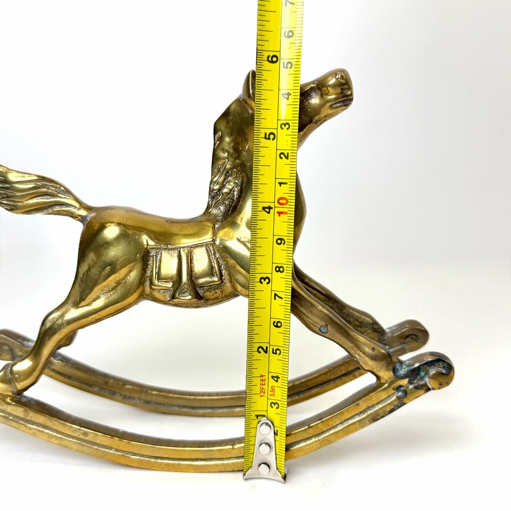 Vintage Brass Rocking Horse Figurine Heavy 7x6 Home Decor - Picture 11 of 11